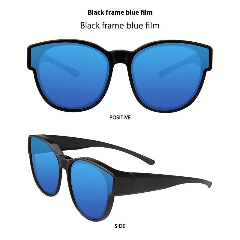 Women's TR90 polarised sunglasses in black frame with blue lenses for outdoor activities