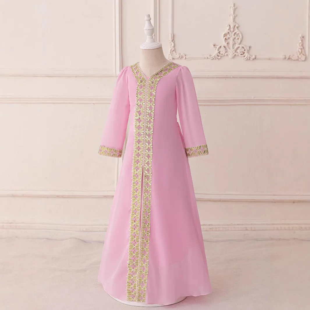 Girls chiffon moose dress in AMSL80 pink for 110-140cm height polyester fibre