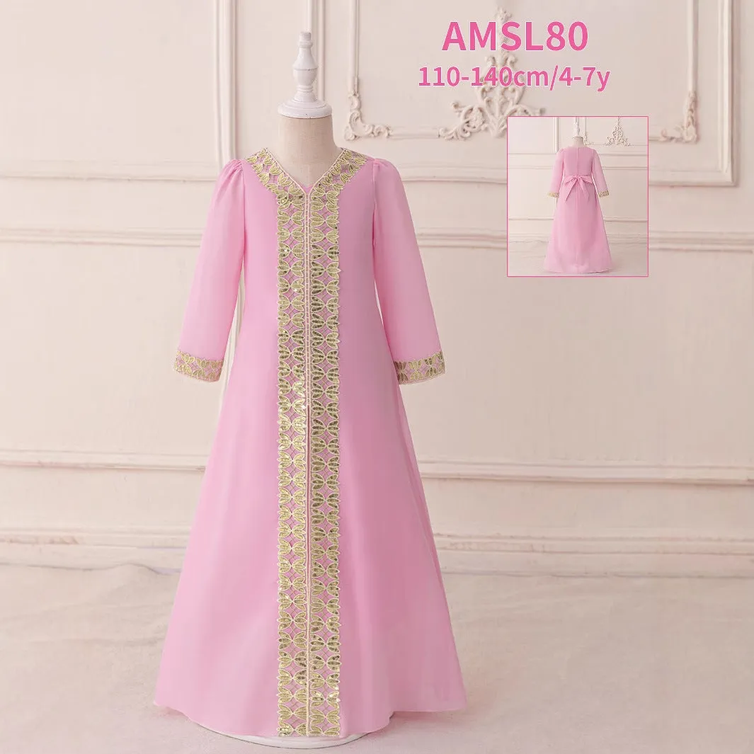 Girls chiffon moose dress in AMSL80 pink for 110-140cm height polyester fibre