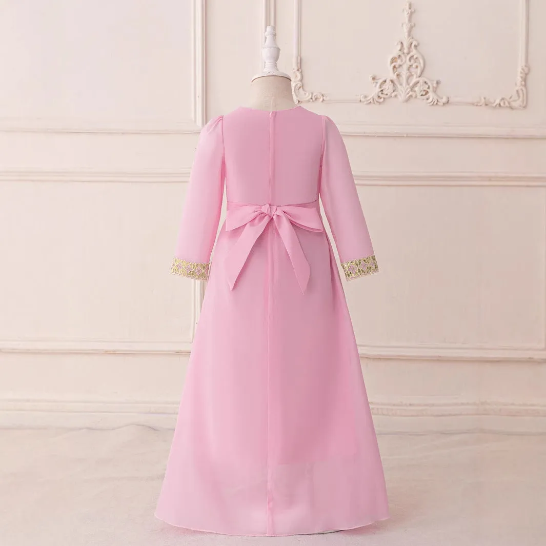 Girls chiffon moose dress in AMSL80 pink for 110-140cm height polyester fibre