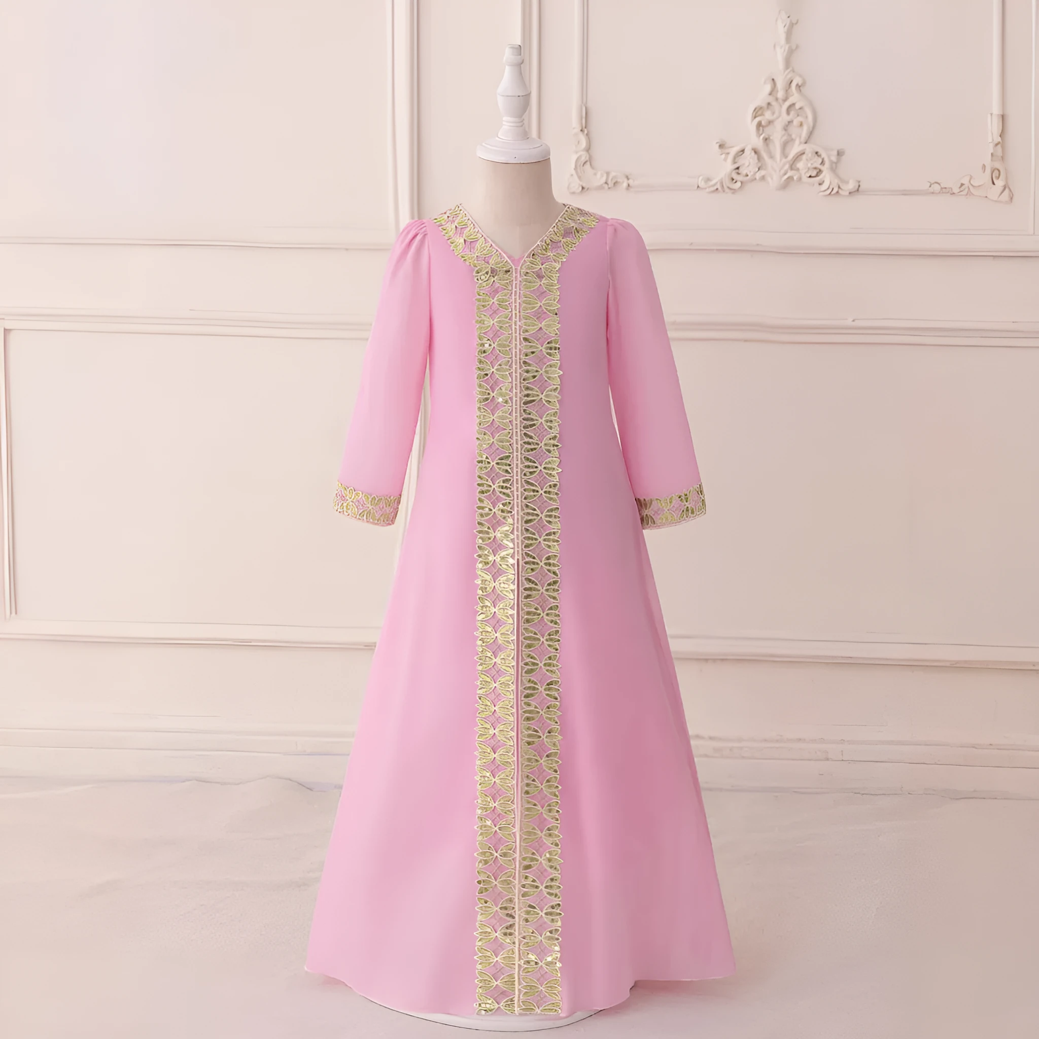 Girls chiffon moose dress in AMSL80 pink for 110-140cm height polyester fibre