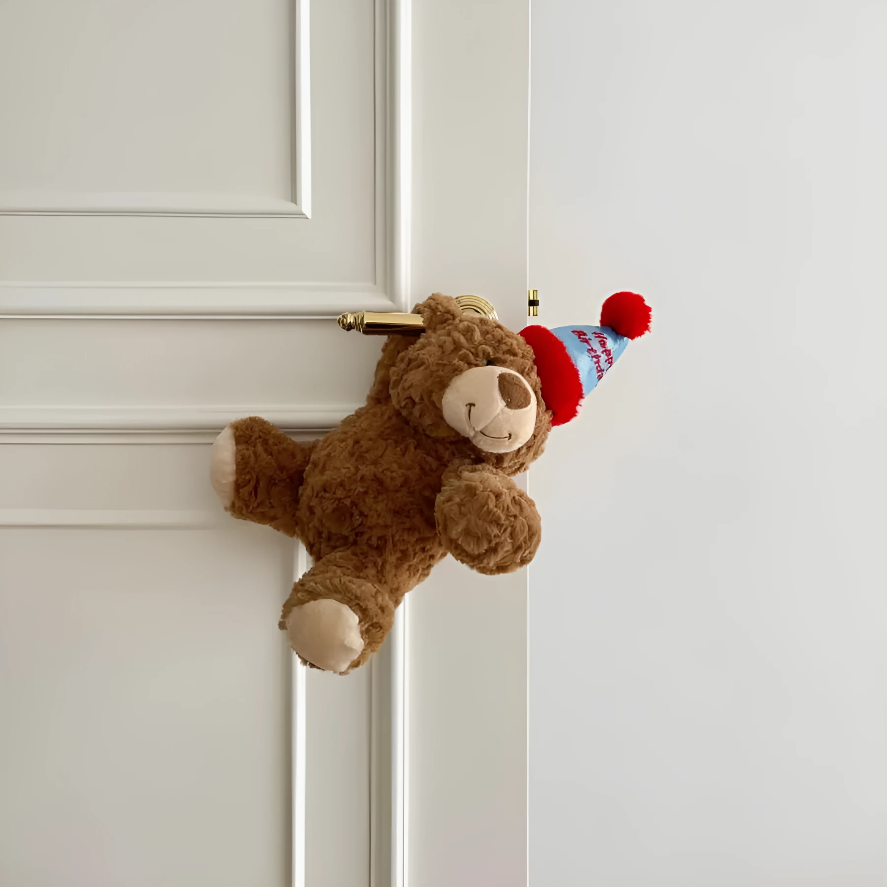 Cute birthday bear plush doll 25cm height soft fabric door handle decoration