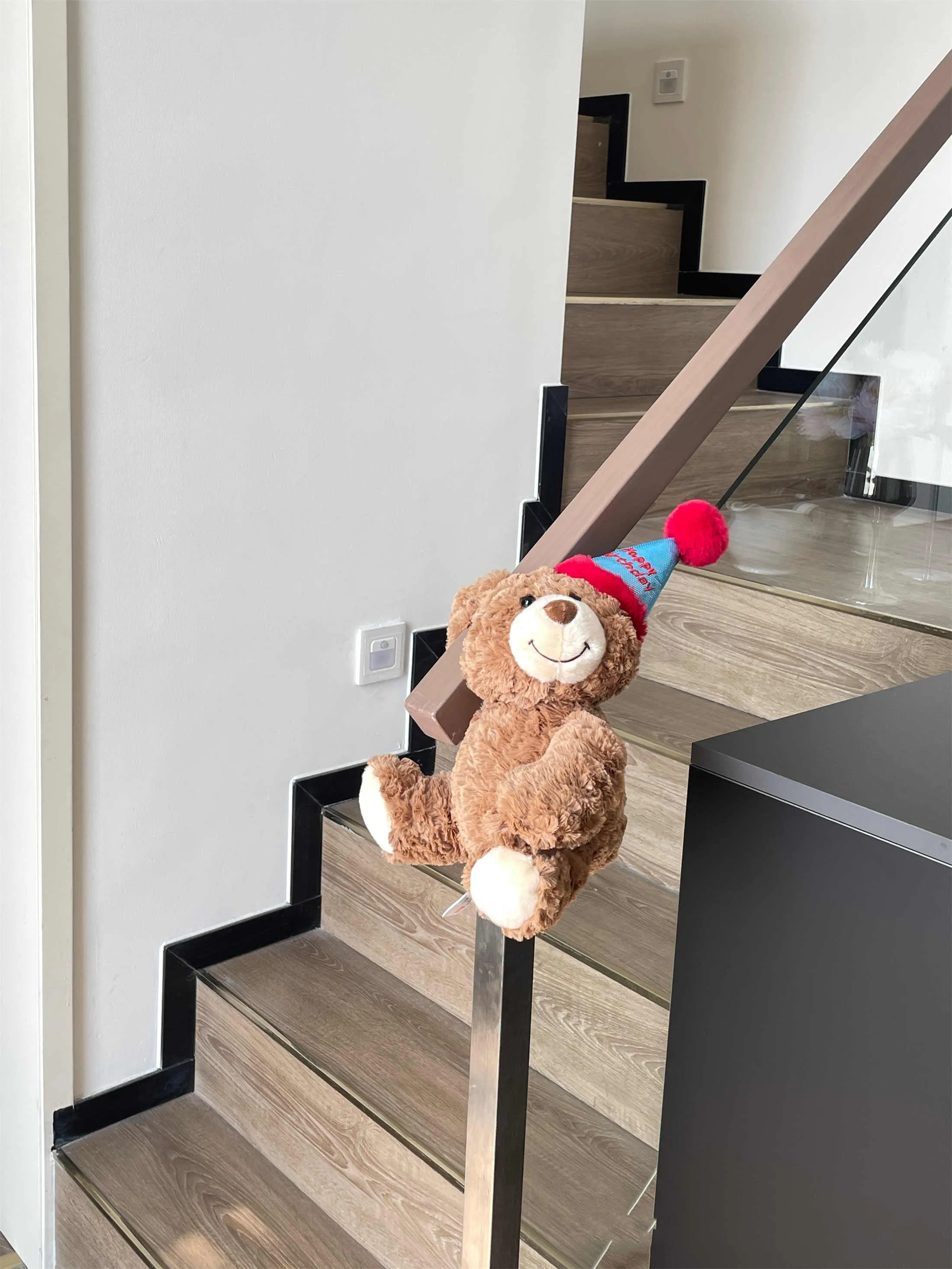 Cute birthday bear plush doll 25cm height soft fabric door handle decoration