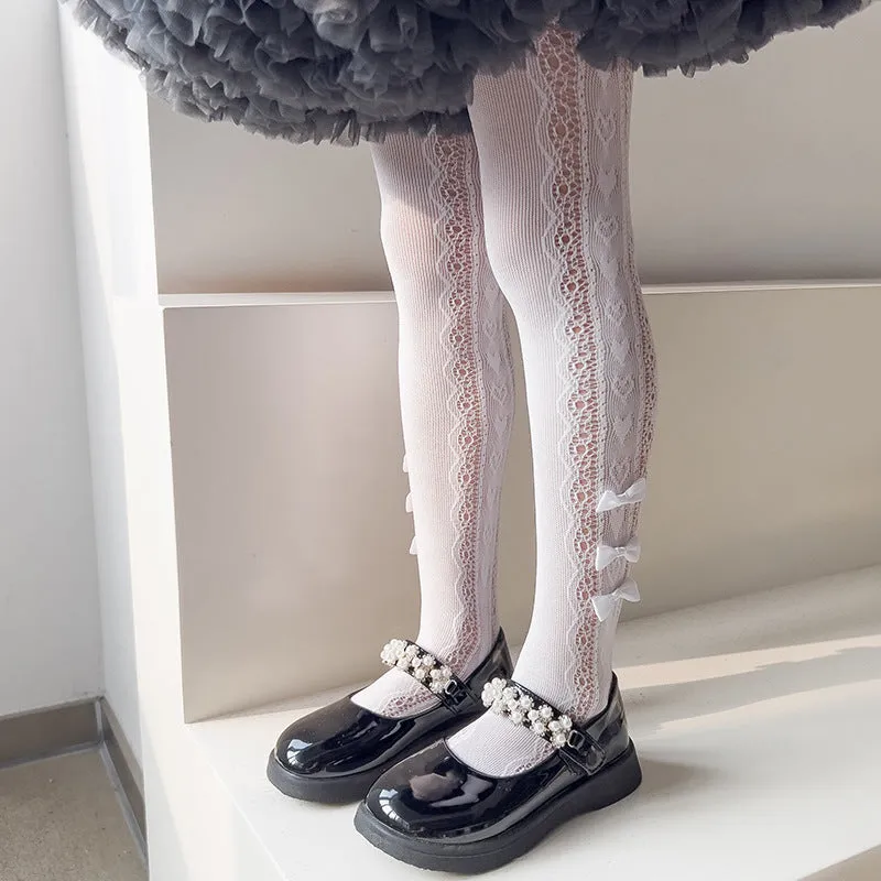 Hollow-out love anti-mosquito baby stockings in thin spandex, black colour, children size 65cm to 85cm
