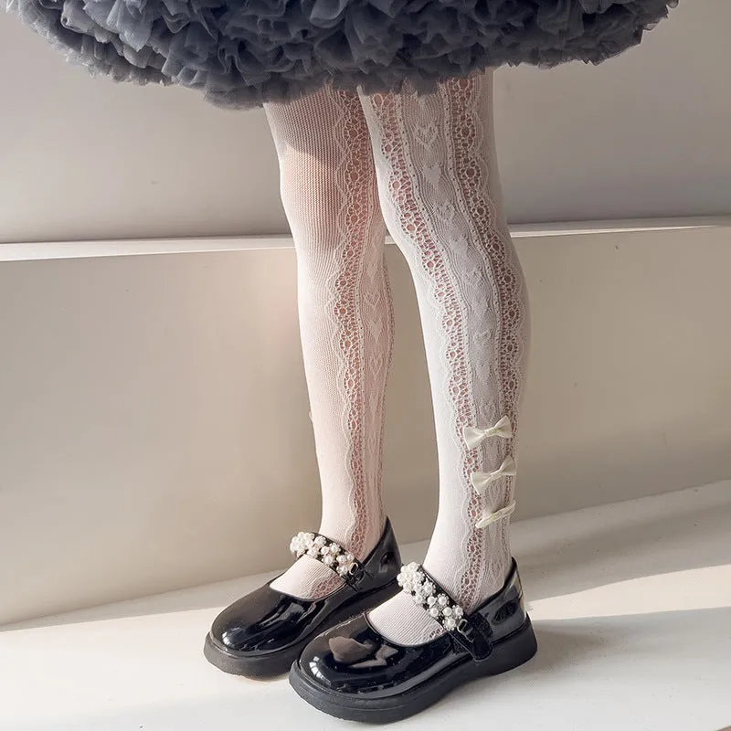 Hollow-out love anti-mosquito baby stockings in thin spandex, black colour, children size 65cm to 85cm