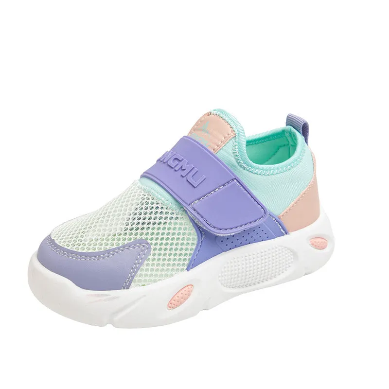 Children's slip-on shoes with soft rubber sole and PU upper in blue green colour on white background