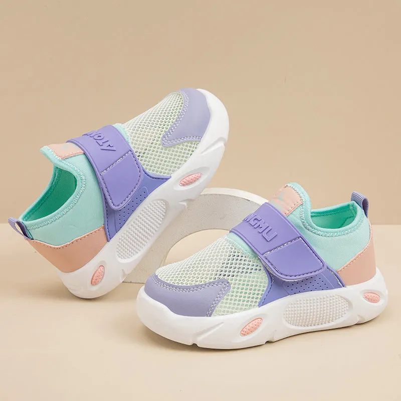 Children's slip-on shoes with soft rubber sole and PU upper in blue green colour on white background