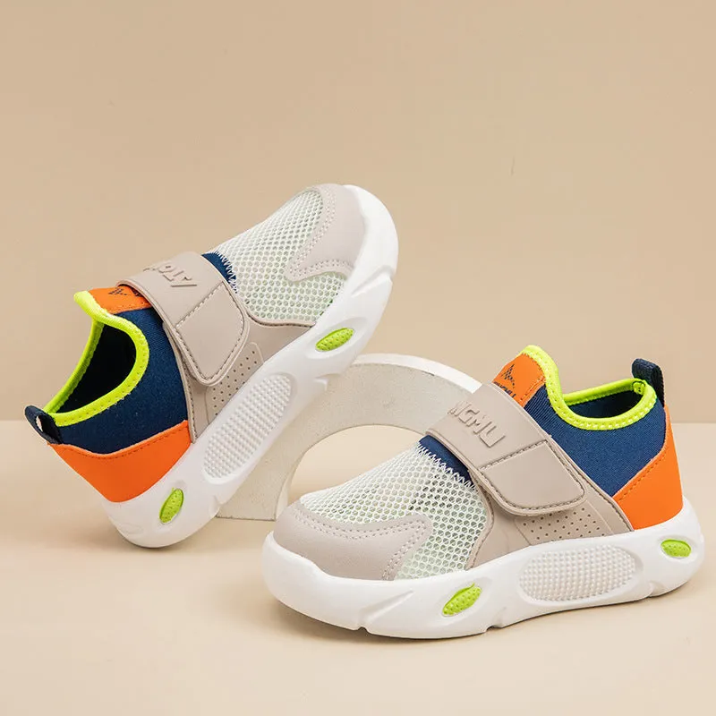 Children's slip-on shoes with soft rubber sole and PU upper in blue green colour on white background