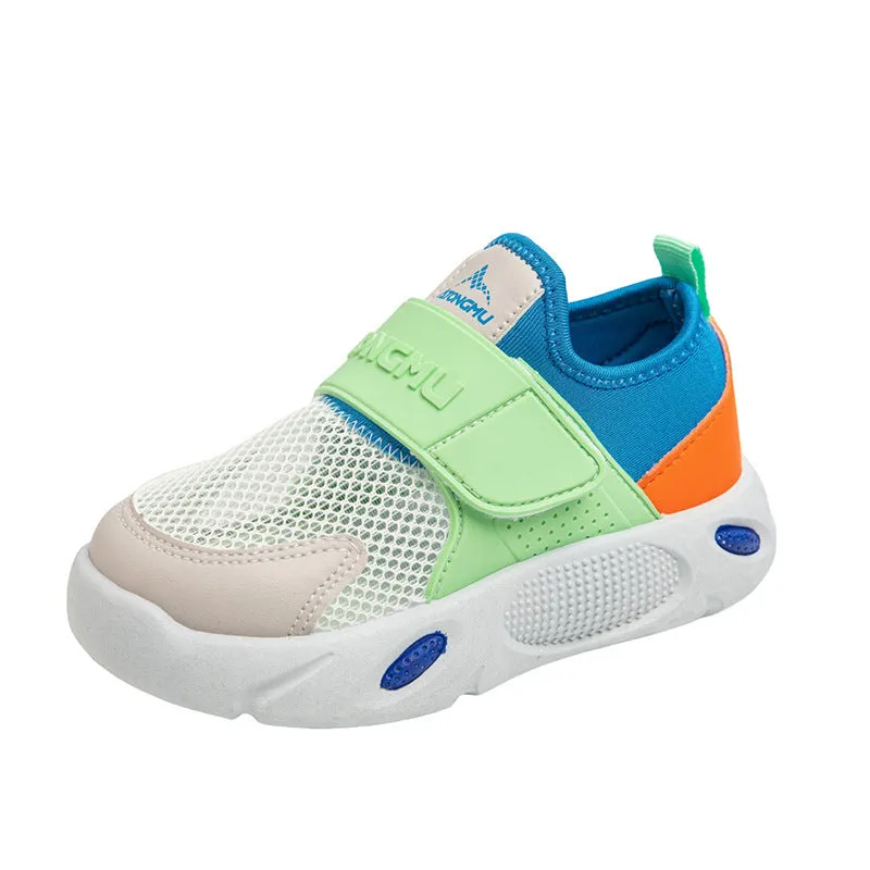 Children's slip-on shoes with soft rubber sole and PU upper in blue green colour on white background