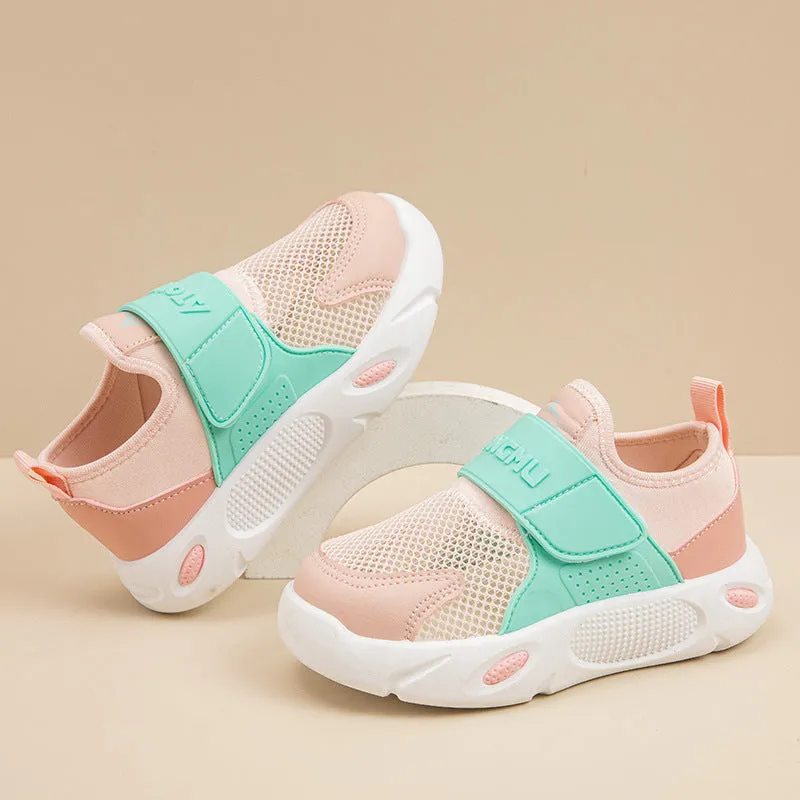 Children's slip-on shoes with soft rubber sole and PU upper in blue green colour on white background