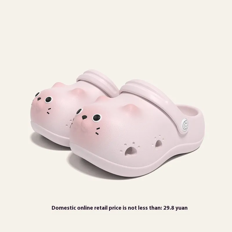 Children's closed toe slippers in grey brown, pink, and yellow, EVA foam, cartoon paradise style, sizes 130 to 180