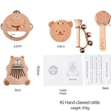 Wooden Orff instrument set with soundboard, ringdrum, and rain sound tube for young children