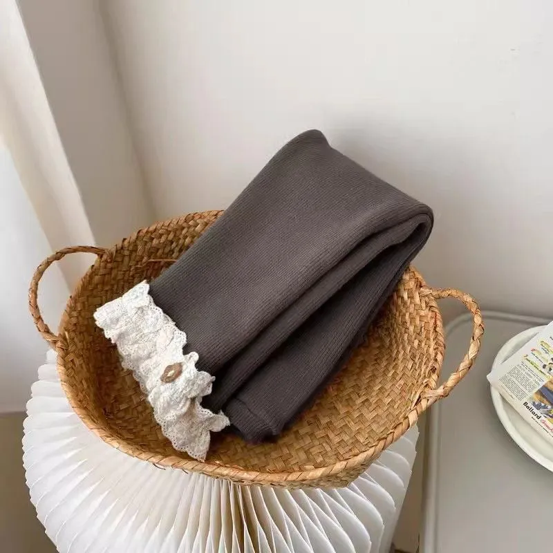 Girls velvet padded leggings in gray, black, milky white, and brown for heights 80-130cm