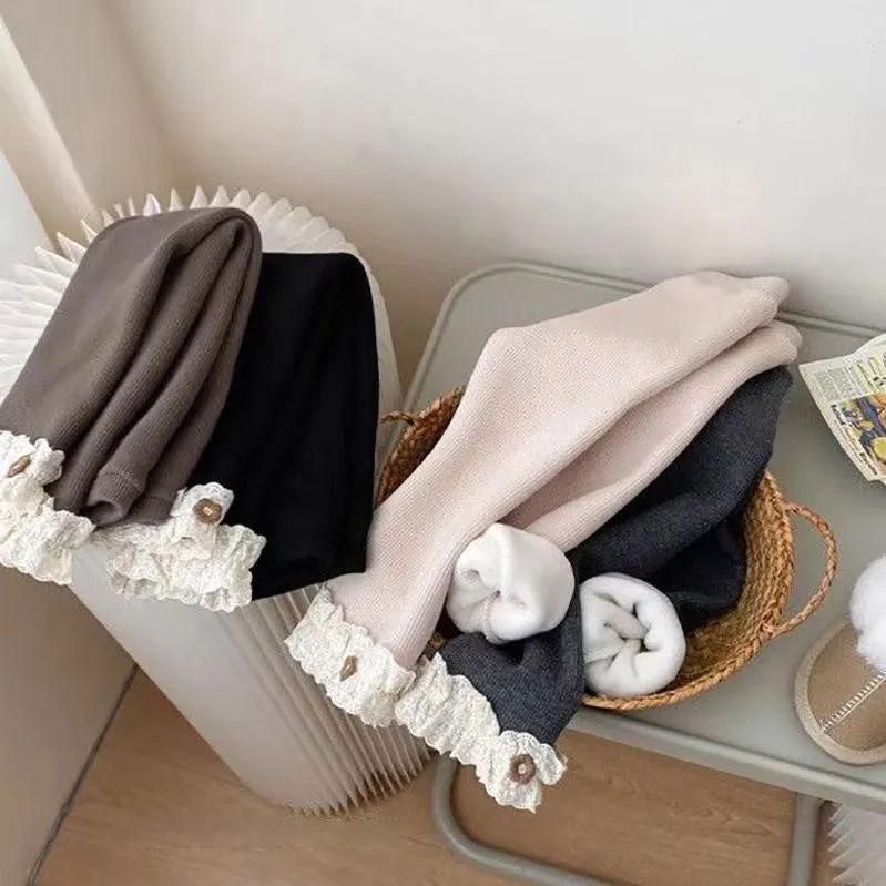 Girls velvet padded leggings in gray, black, milky white, and brown for heights 80-130cm