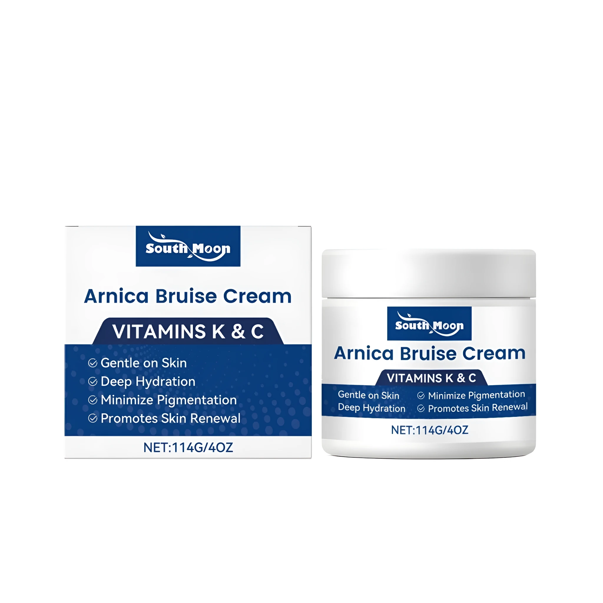114g tub of fading pigment care cream with mint, arnica and vitamins K and C.
