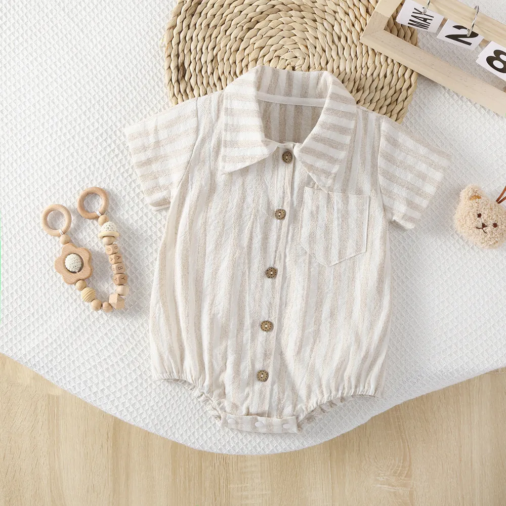 Baby thin cotton short sleeve romper in light gray for boys summer wear 66cm to 90cm