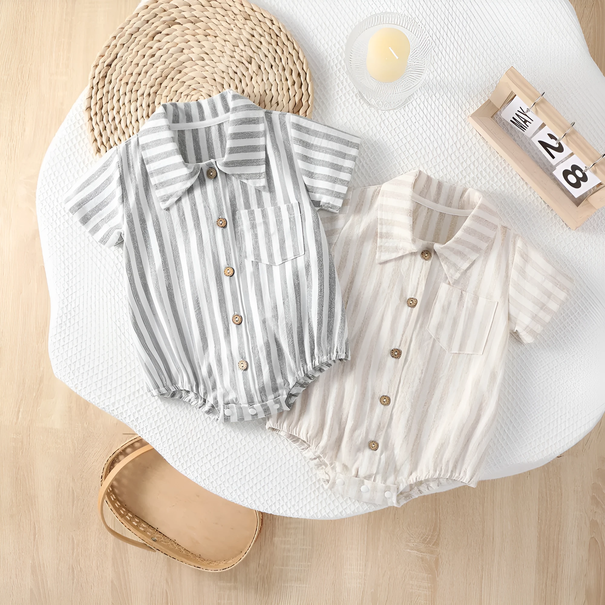 Baby thin cotton short sleeve romper in light gray for boys summer wear 66cm to 90cm