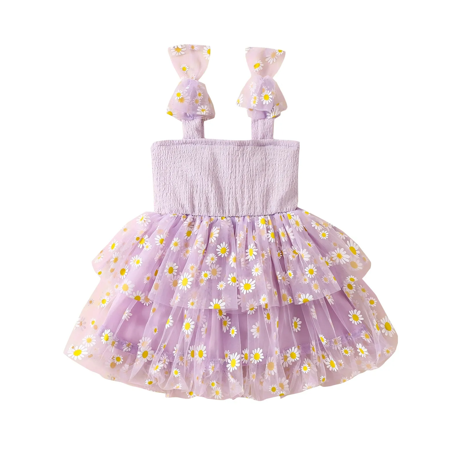 Flower mesh girls' princess dress with cotton lining and suspenders, available in multiple colours and sizes for summer