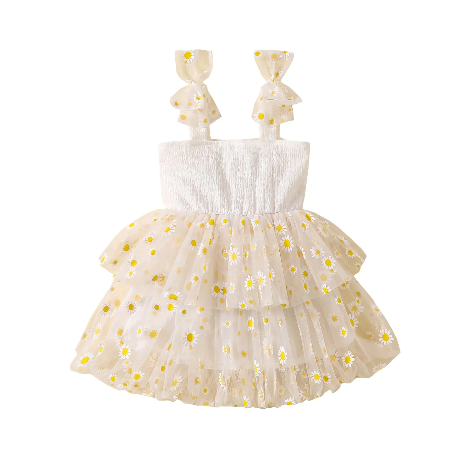 Flower mesh girls' princess dress with cotton lining and suspenders, available in multiple colours and sizes for summer