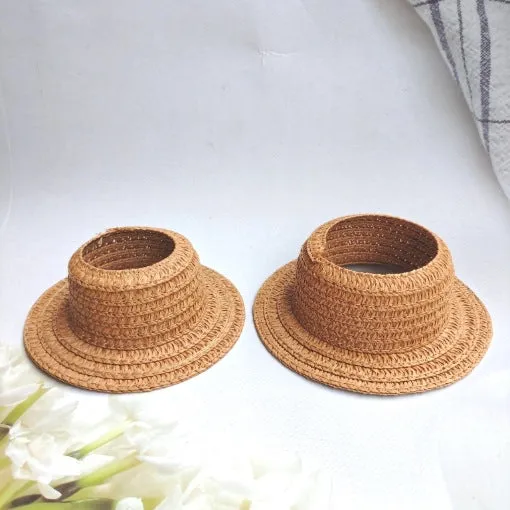 Papyrus straw hat in beige with curtain cloth ear leakage design for sun protection