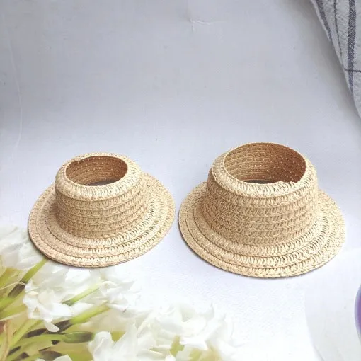 Papyrus straw hat in beige with curtain cloth ear leakage design for sun protection