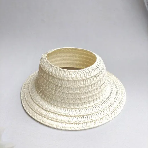 Papyrus straw hat in beige with curtain cloth ear leakage design for sun protection