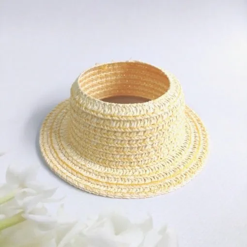 Papyrus straw hat in beige with curtain cloth ear leakage design for sun protection