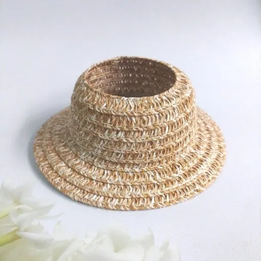 Papyrus straw hat in beige with curtain cloth ear leakage design for sun protection