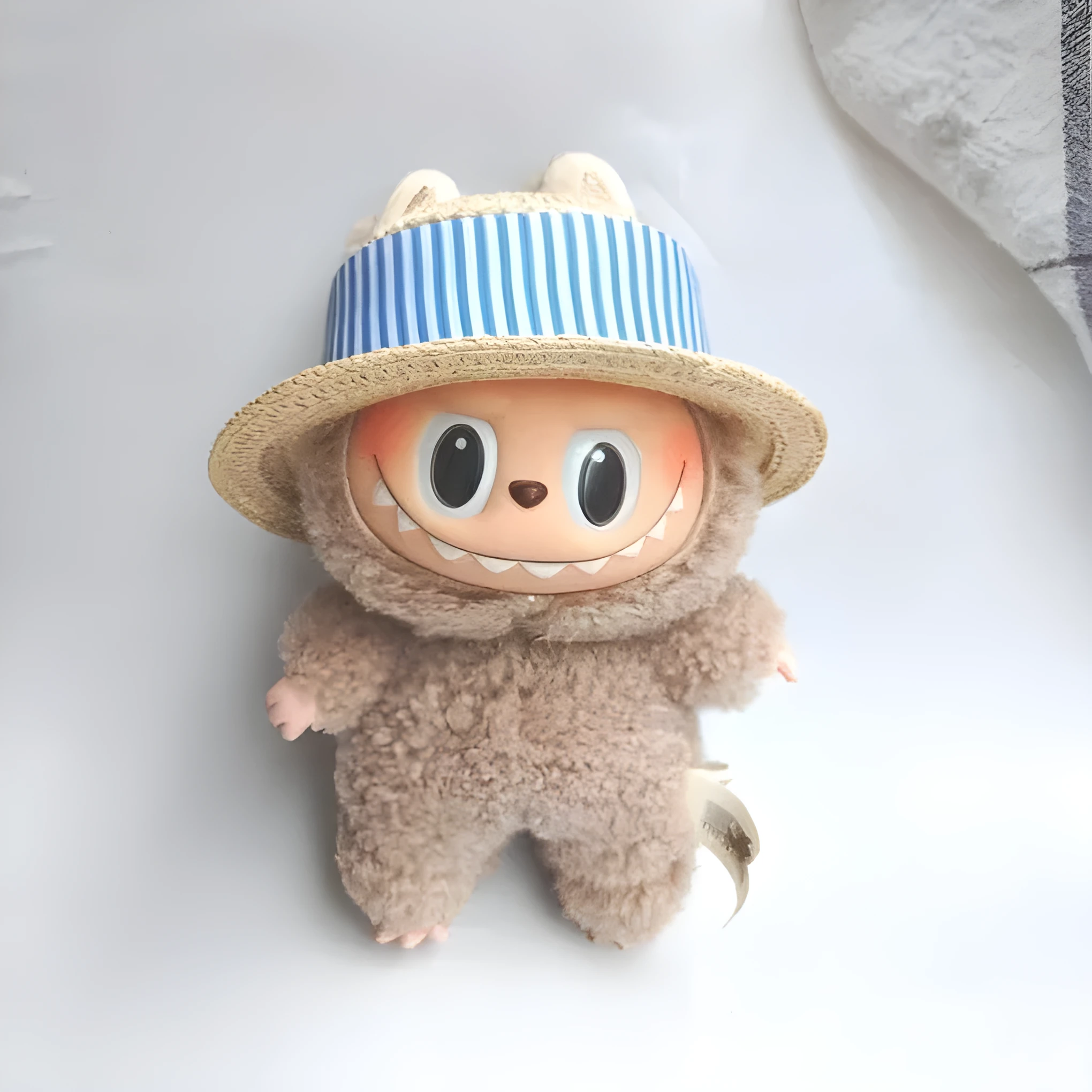 Papyrus straw hat in beige with curtain cloth ear leakage design for sun protection