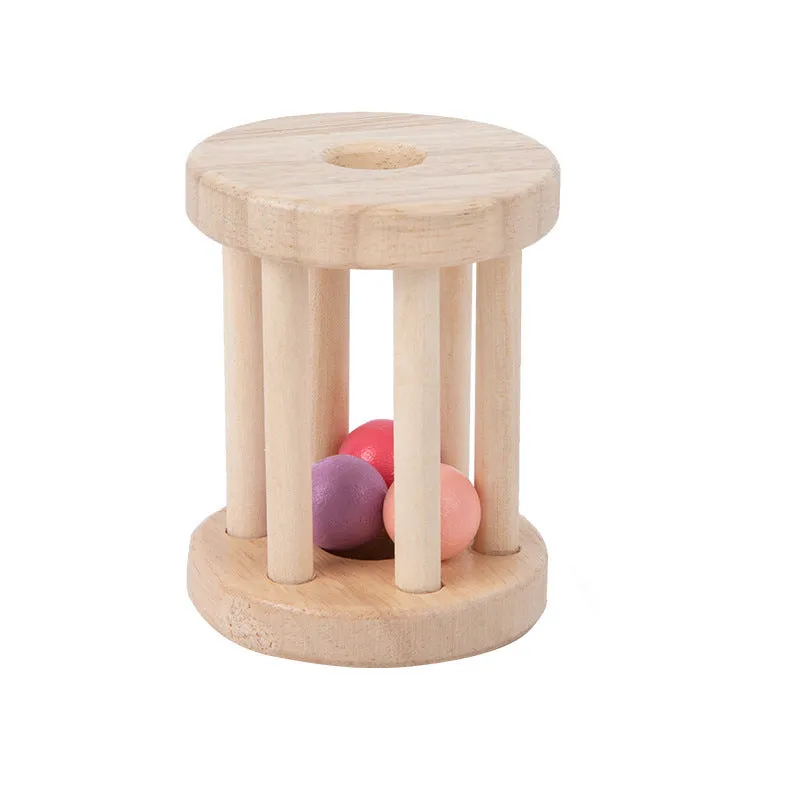 Wooden hand cranked bell educational rattle for toddlers