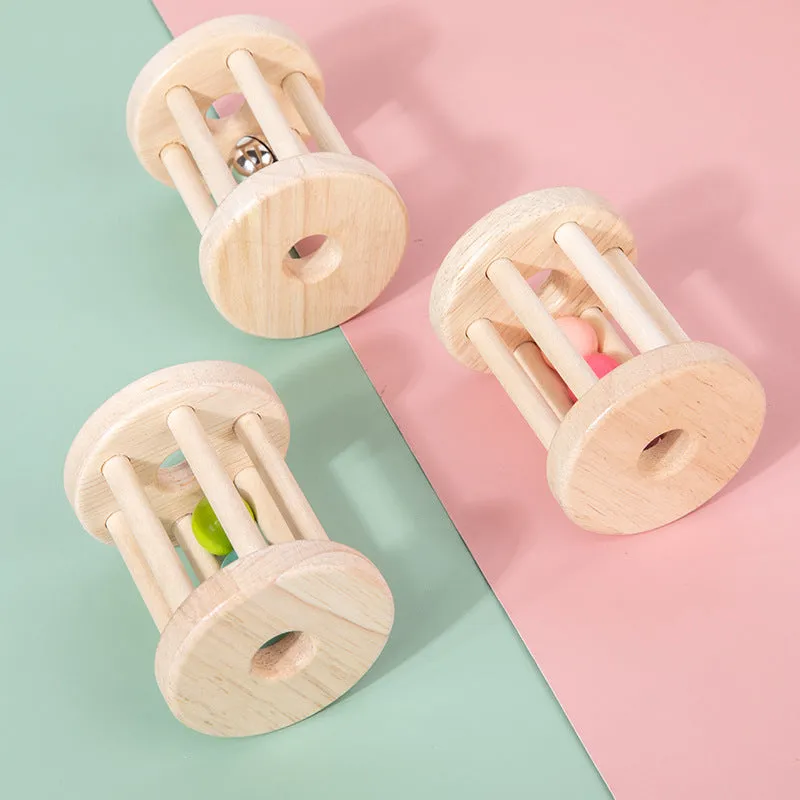 Wooden hand cranked bell educational rattle for toddlers