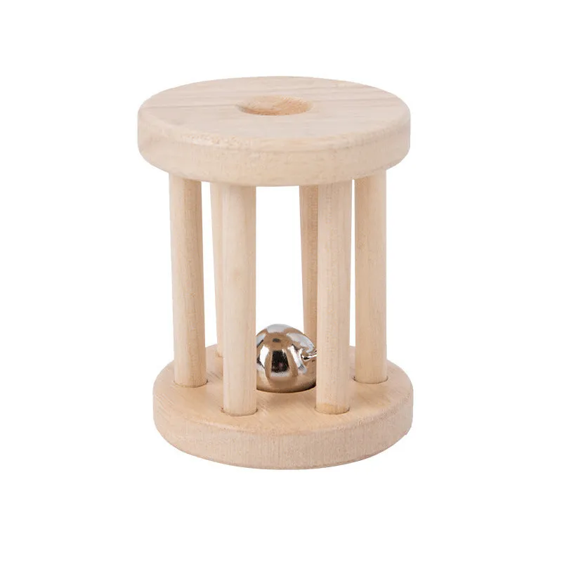 Wooden hand cranked bell educational rattle for toddlers