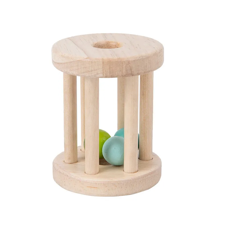 Wooden hand cranked bell educational rattle for toddlers