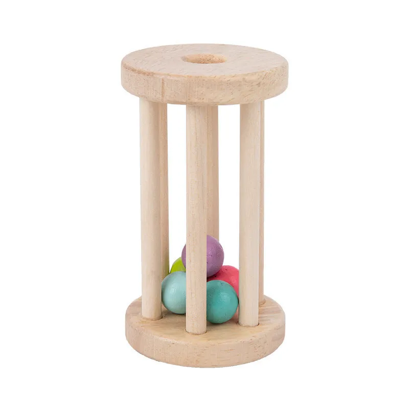 Wooden hand cranked bell educational rattle for toddlers