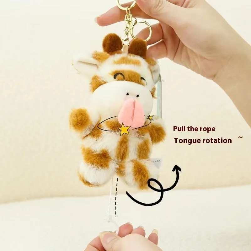 Giraffe plush toy key chain pull wire rotating pendant in sitting posture, super soft short plush, PP cotton