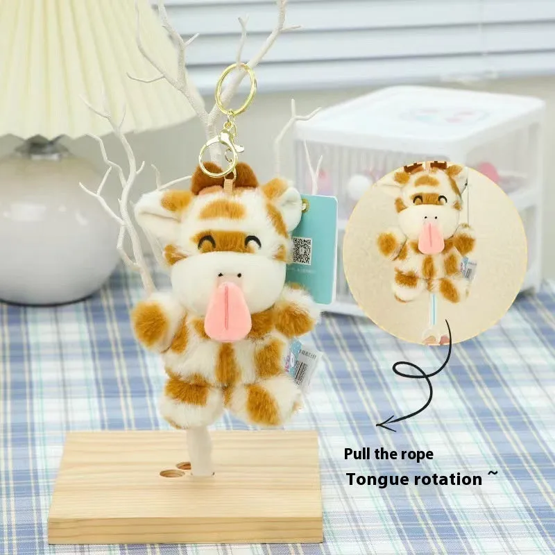 Giraffe plush toy key chain pull wire rotating pendant in sitting posture, super soft short plush, PP cotton