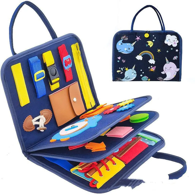 Felt learning board 28x23x3cm with DIY action elements for toddler educational play, fibre felt construction