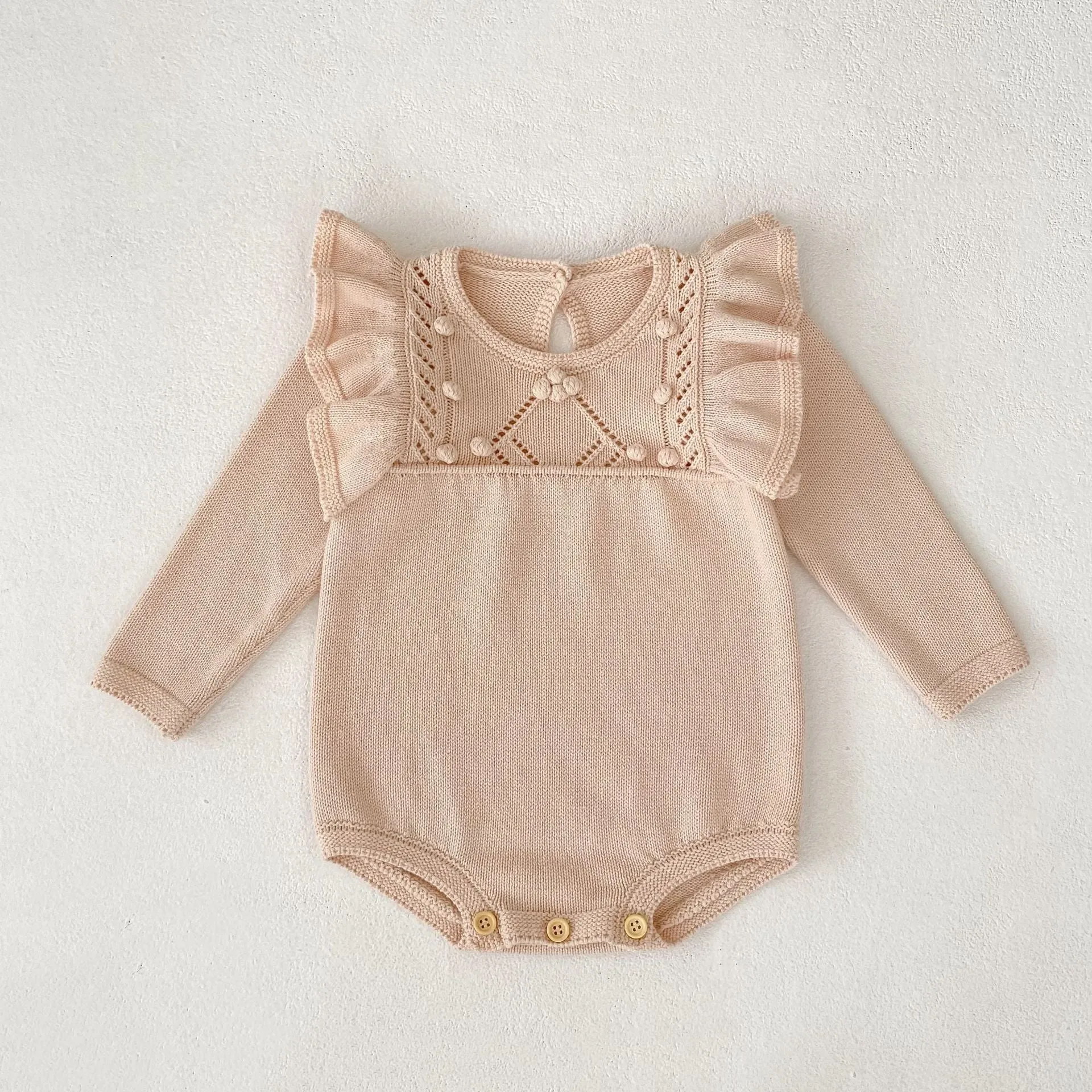 Girls stone powder cotton lace long-sleeved pullover top for heights 66-90cm