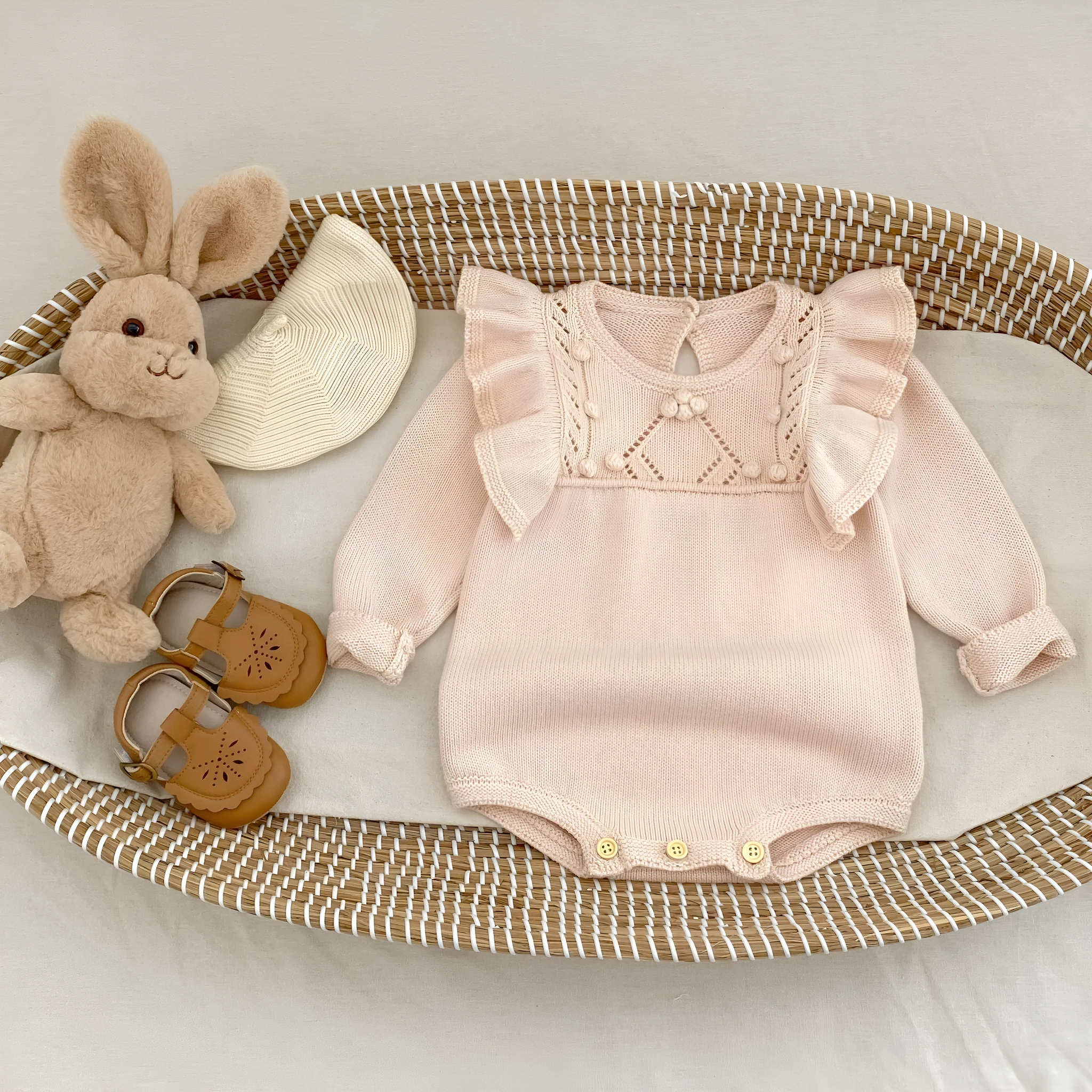 Girls stone powder cotton lace long-sleeved pullover top for heights 66-90cm