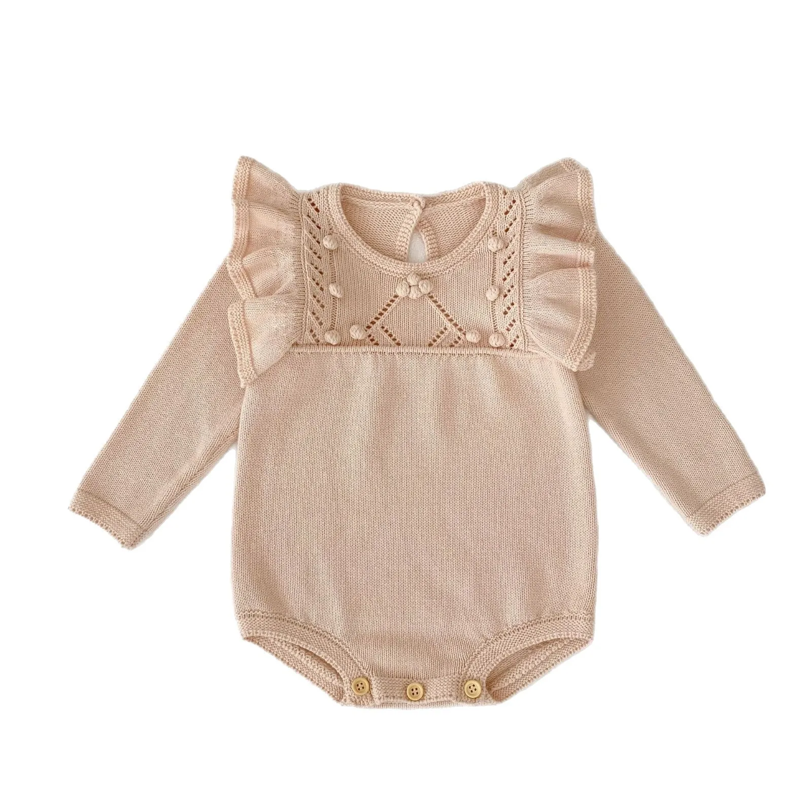 Girls stone powder cotton lace long-sleeved pullover top for heights 66-90cm