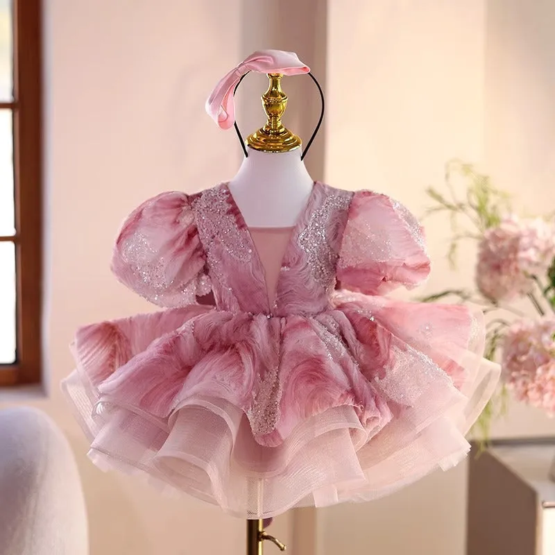 Pink princess children's dress for wedding piano performance 80-150cm height