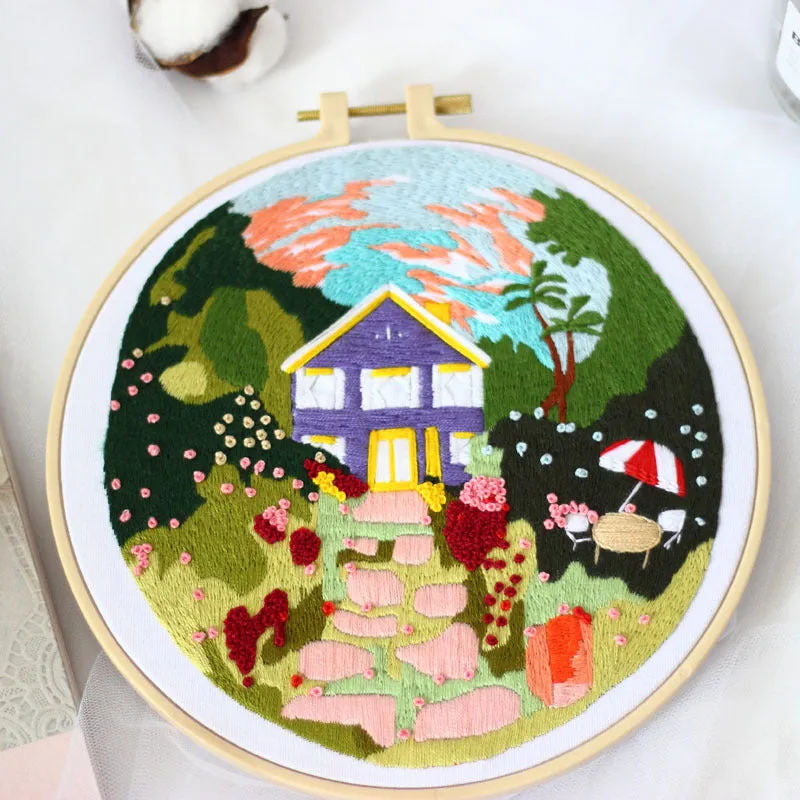 Handmade embroidery material package with cotton cloth 30x30cm and water-resistant printed fabric