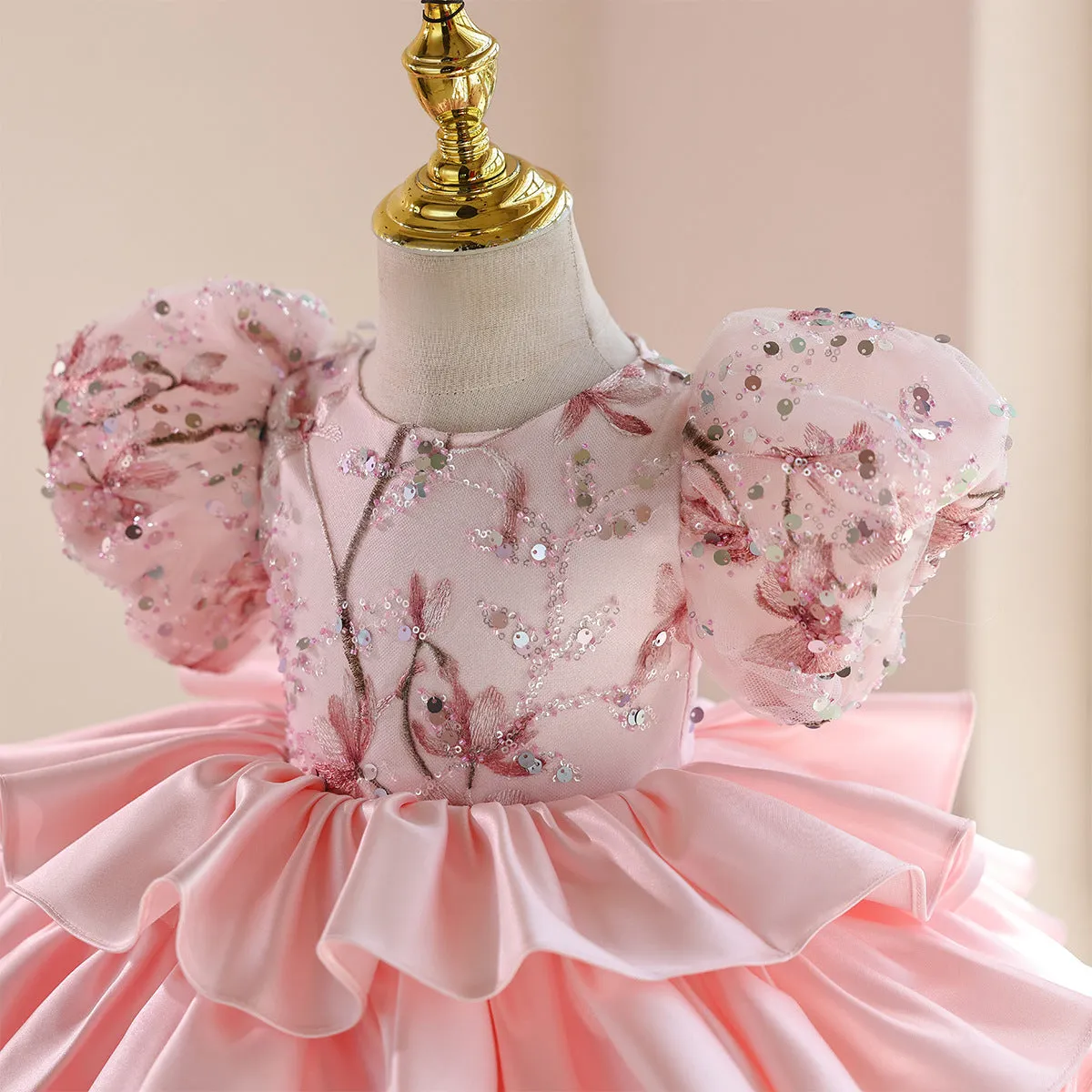 Pink polyester princess dress for baby girl Zhuazhou ceremony light luxury pettiskirt