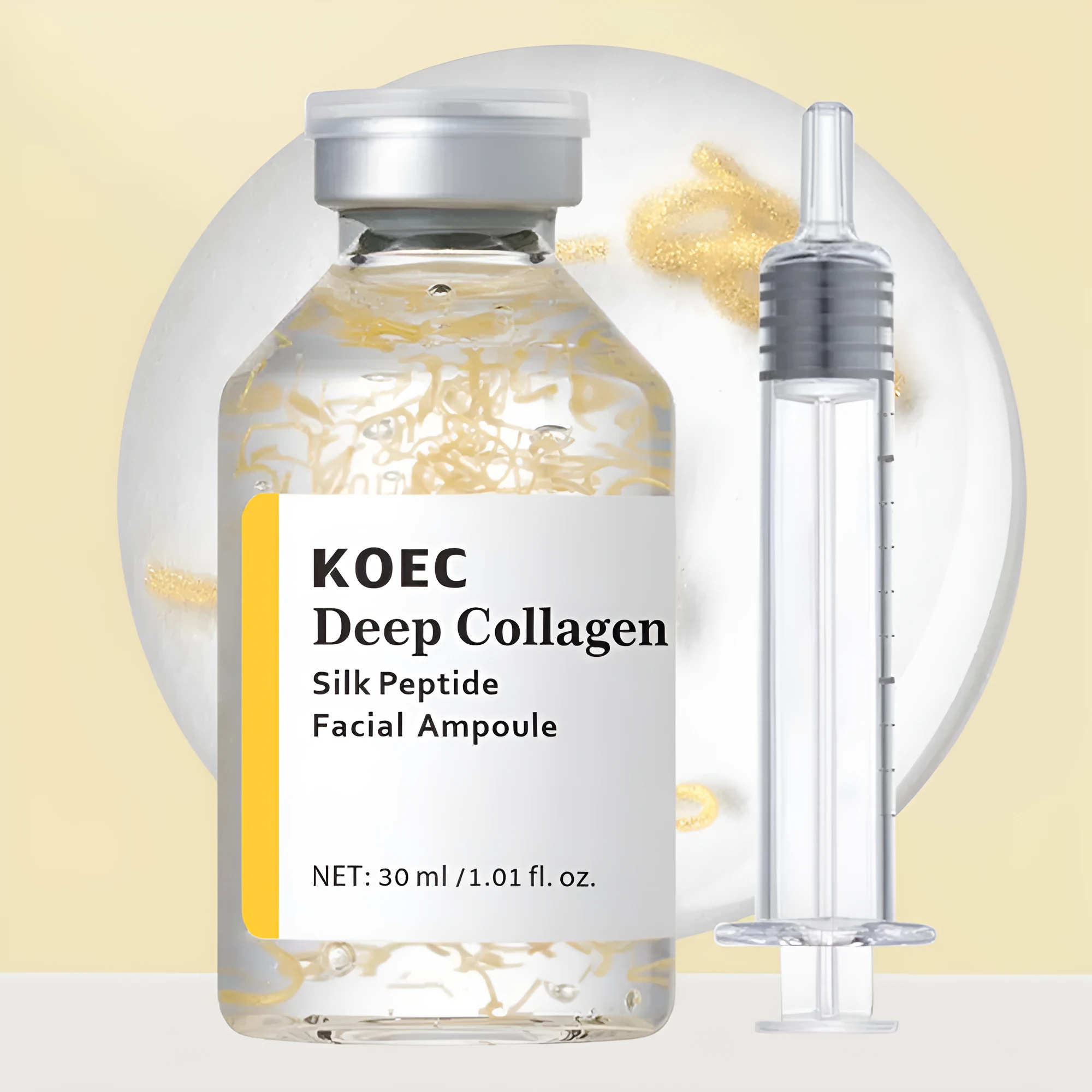 Collagen Polypeptide Ampoule Needle Solution 30ml glass bottle with dropper on white background