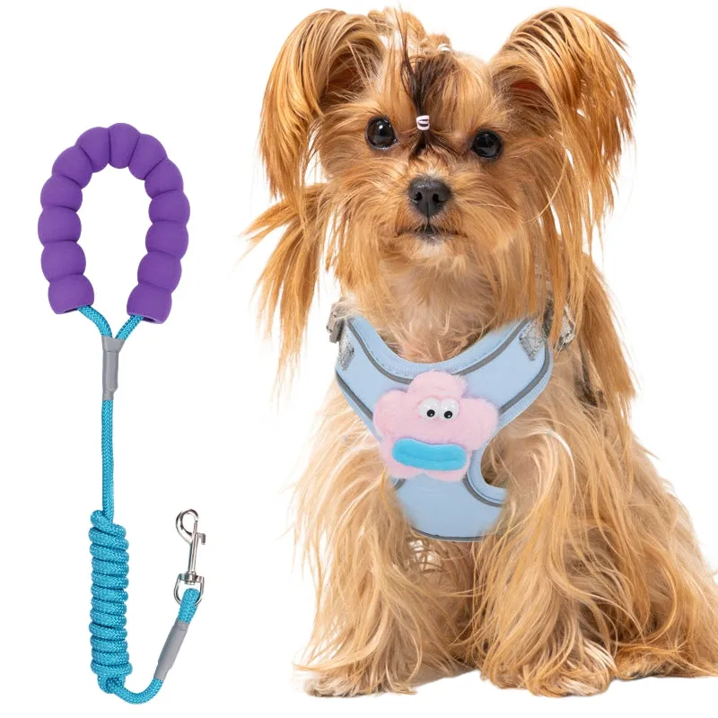 No pull dog harness with leash in blue, soft adjustable escape proof vest for medium dogs with reflective stitching