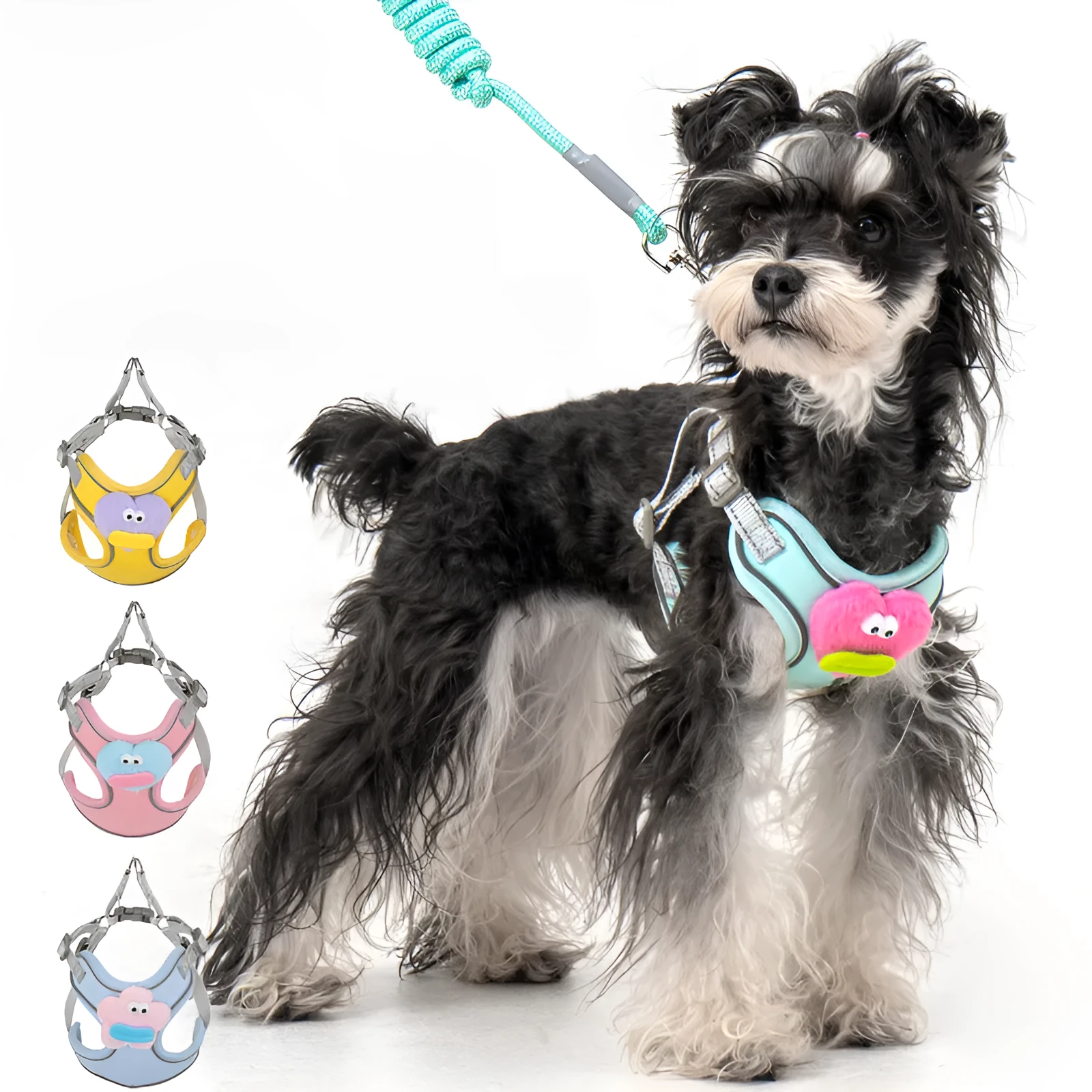 No pull dog harness with leash in blue, soft adjustable escape proof vest for medium dogs with reflective stitching