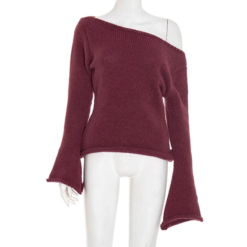 New solid colour slim-fit bell sleeve t-shirt with boat neck in burgundy, front view on model