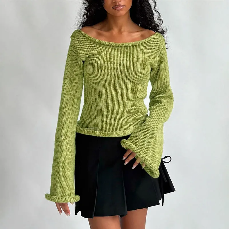 New solid colour slim-fit bell sleeve t-shirt with boat neck in burgundy, front view on model