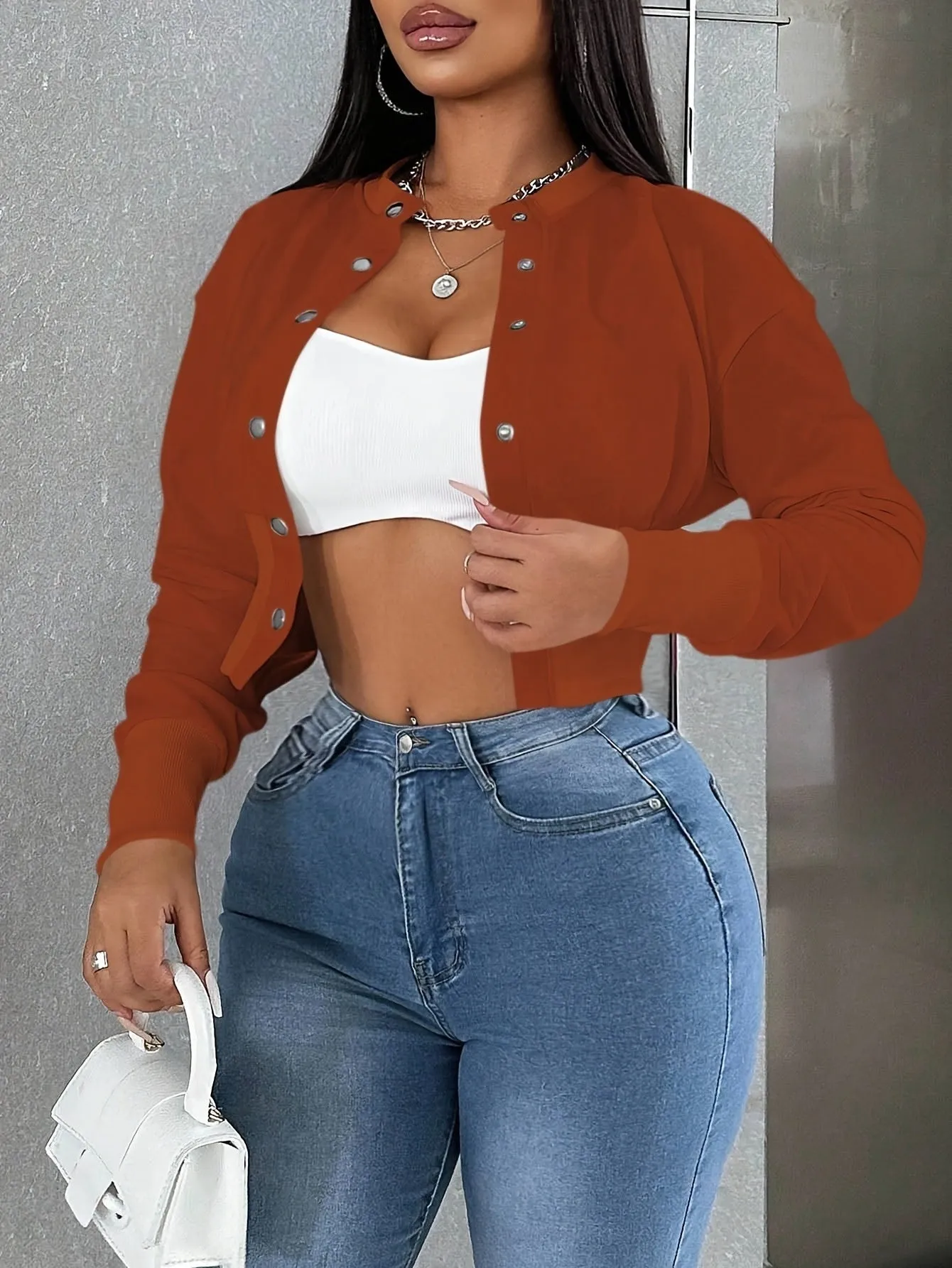 Women's single-breasted polyester slim fit casual jacket in pink with long sleeves and button front