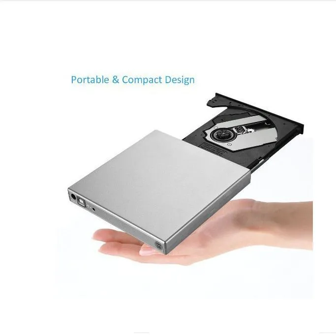 Silver external DVD burner portable optical drive USB interface compact 138x137.5x18mm